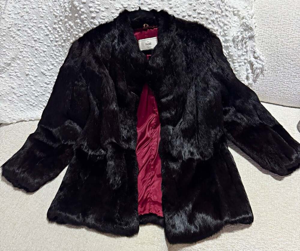 The Taube Collection London Genuine French Rabbit Fur Jacket Black/Burgundy